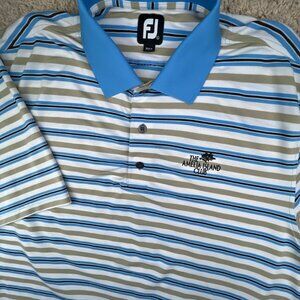 Footjoy Polo Shirt Mens Large Blue Beige Striped Short Sleeve Amelia Island Club